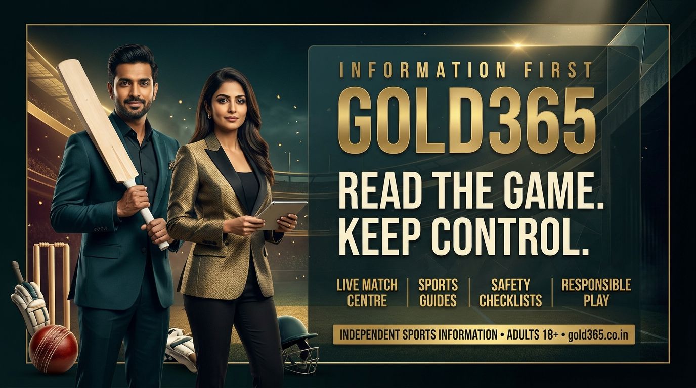 Gold365 sports information banner with cricket presenters, guides, safety checklists, and responsible-play resources