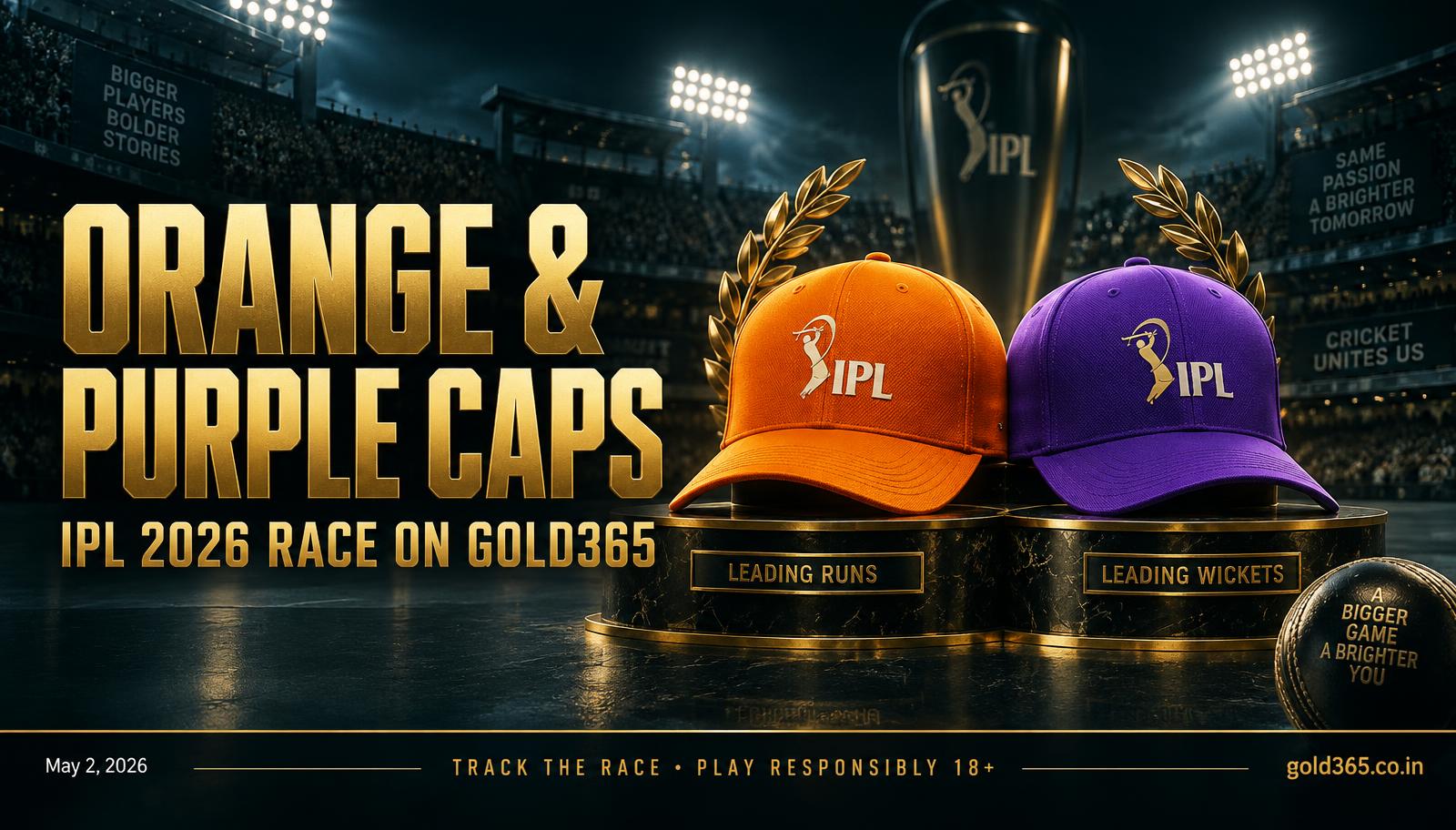 Banner for Orange Cap and Purple Cap Markets on Gold365, IPL 2026