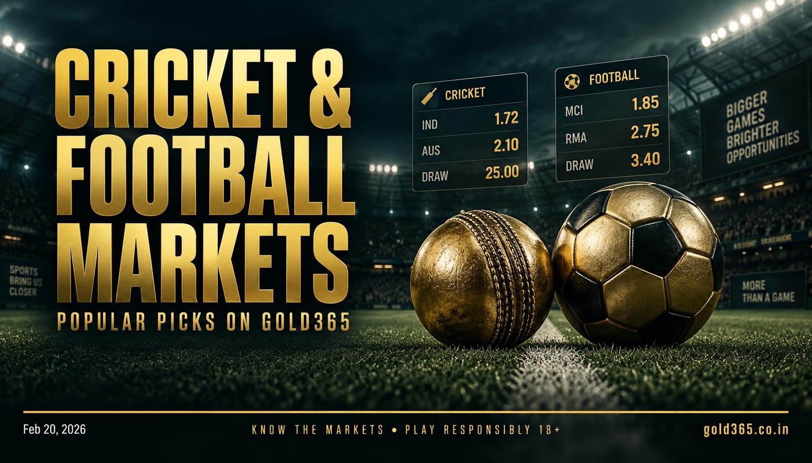 Banner for Cricket and football markets people use on Gold365