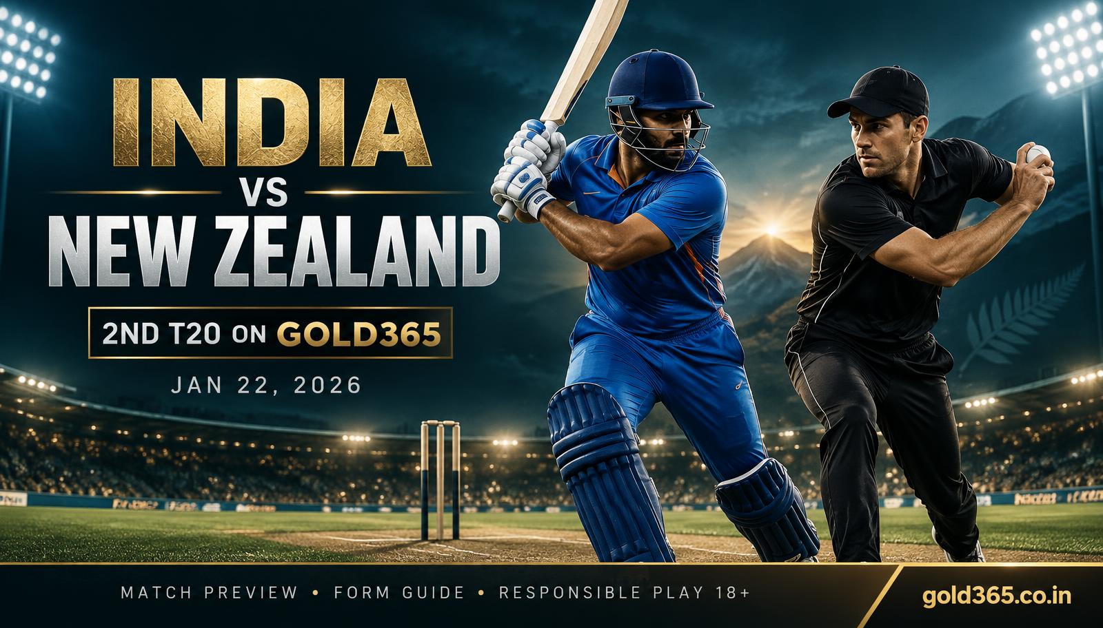 Banner for India vs New Zealand 2nd T20 on Gold365
