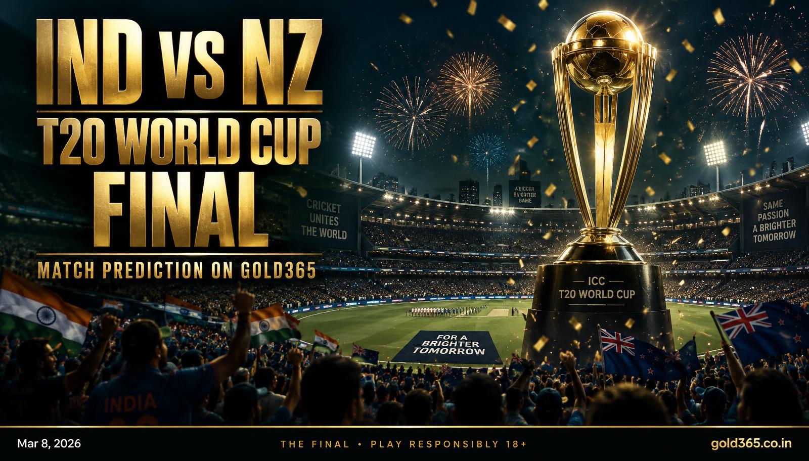 Banner for India vs New Zealand T20 World Cup final on Gold365
