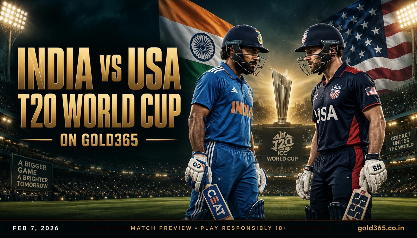 Banner for India vs USA T20 World Cup on Gold365