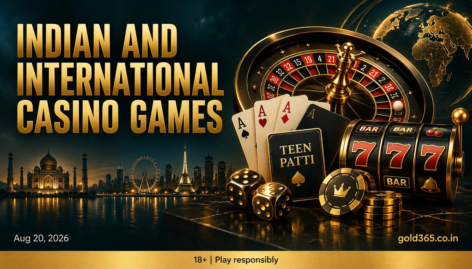 Banner for Indian and International Casino Games on Gold365
