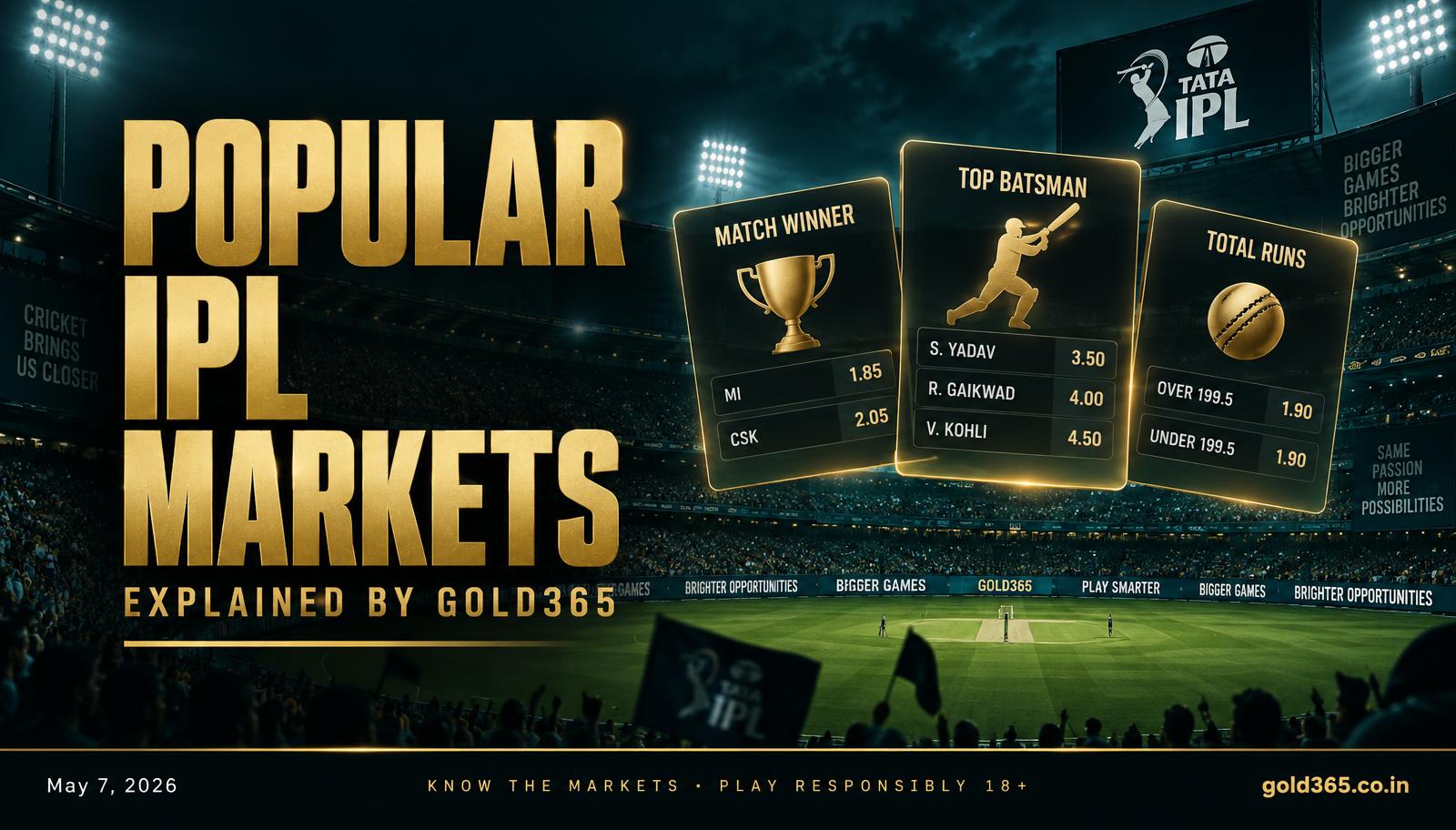 Banner for Popular IPL 2026 Markets on Gold365