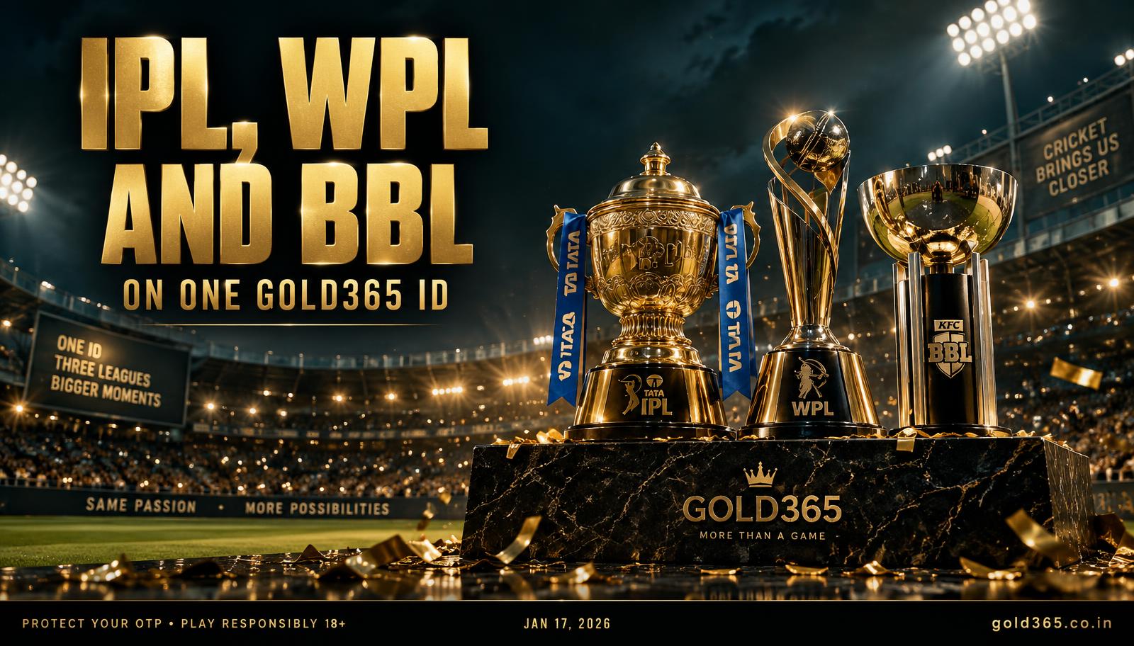Banner for IPL, WPL, and BBL on one Gold365 ID