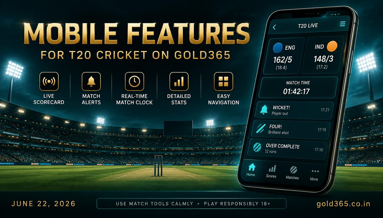 Banner for Gold365 Mobile Features for T20 Cricket