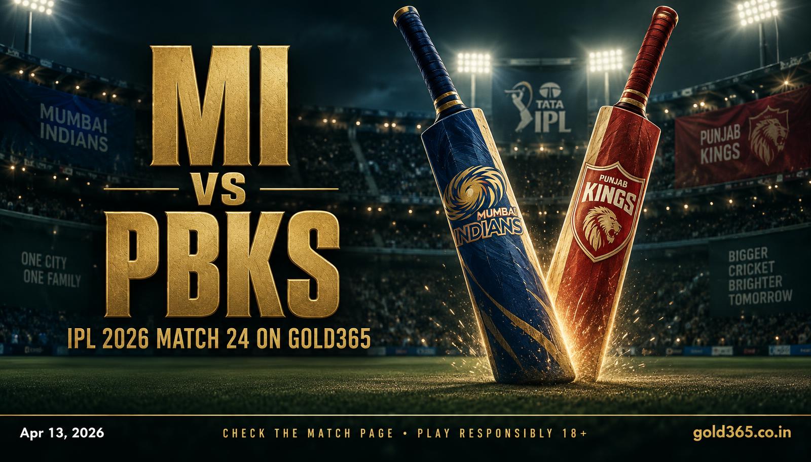 Banner for MI vs PBKS, IPL 2026 Match 24, on Gold365