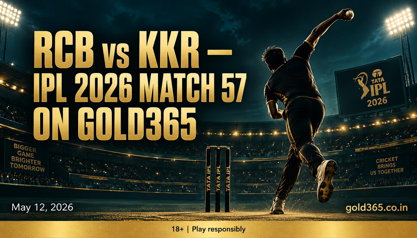 Banner for RCB vs KKR, IPL 2026 Match 57, on Gold365 (Not Dream11)