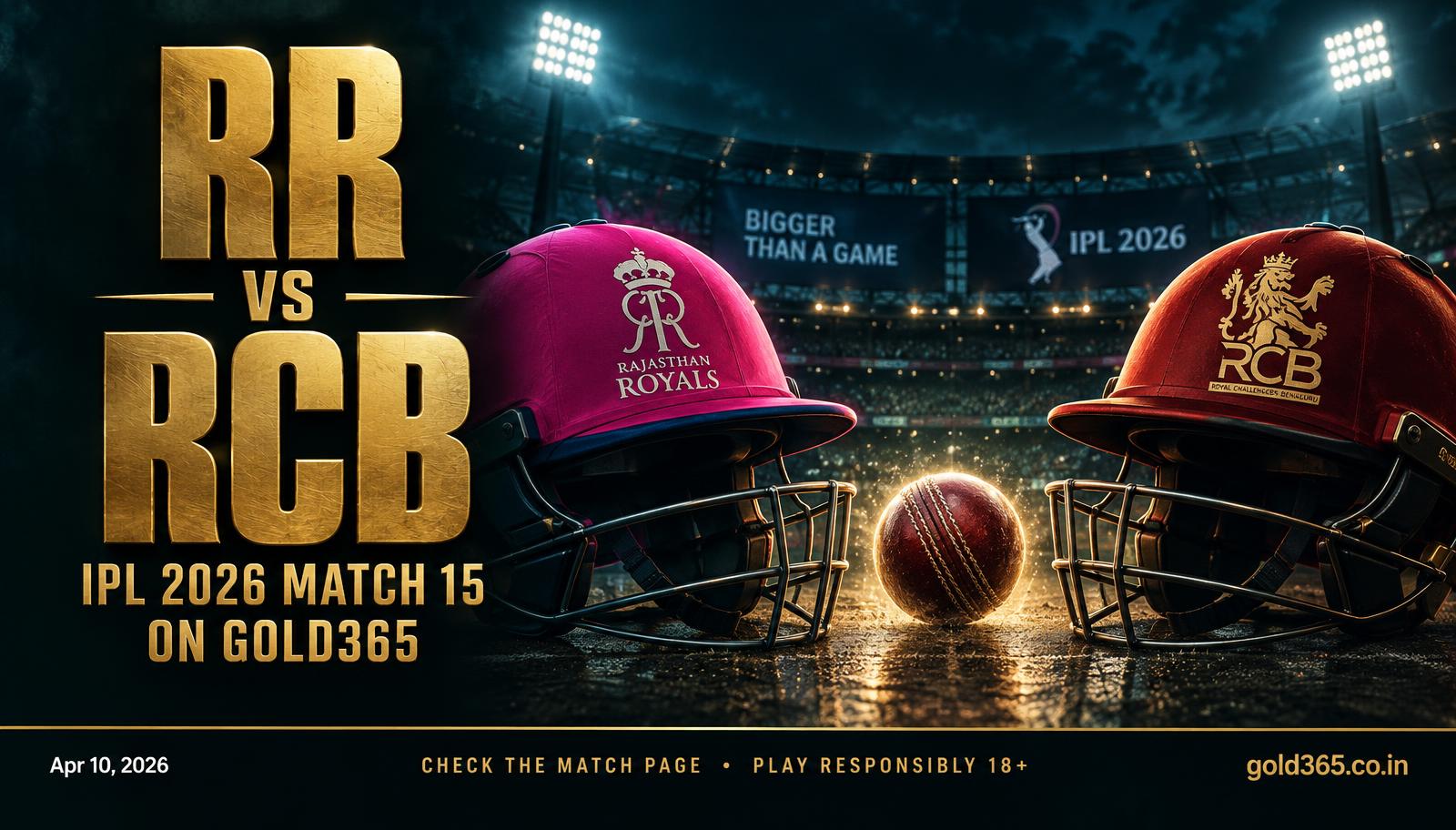 Banner for RR vs RCB, IPL 2026 Match 15, on Gold365