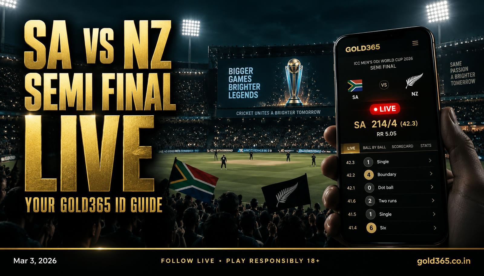 Banner for Your Gold365 ID for SA vs NZ semifinal live betting
