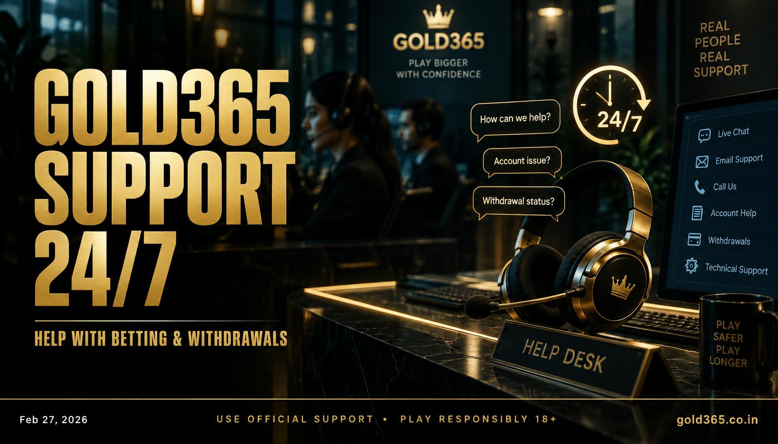 Banner for Gold365 support for betting and withdrawal issues