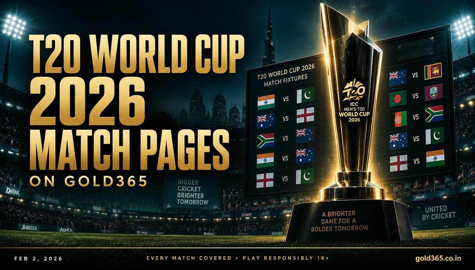 Banner for T20 World Cup 2026 Match Pages on Gold365
