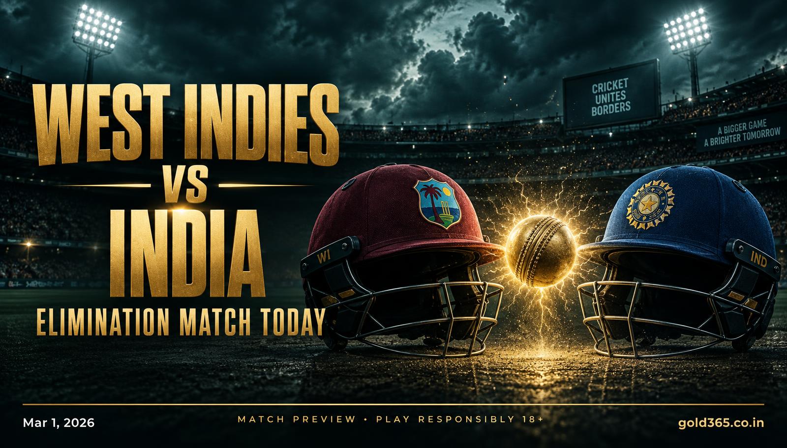 Banner for West Indies vs India elimination match on Gold365